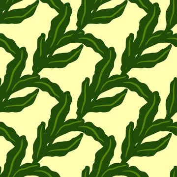 Seamless isolated pattern with bright green leaf doodle ornament. White backg Stock Illustration