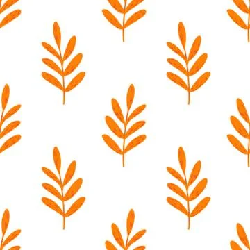 Seamless isolated pattern with bright orange branches elements. White backgro 스톡 일러스트