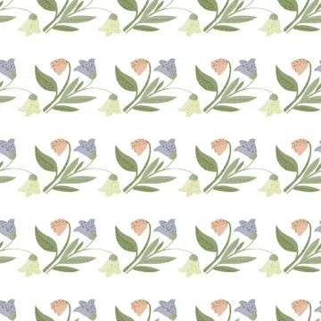 Seamless isolated pattern with doodle stylized forest flowers elements. Paste Stock Illustration