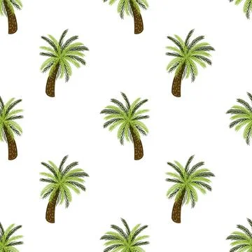 Seamless isolated pattern with green and brown colored hawaii palm trees shap Stock Illustration