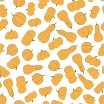 Seamless isolated pattern with little orange pumpkin silhouettes. White backg Stock Illustration