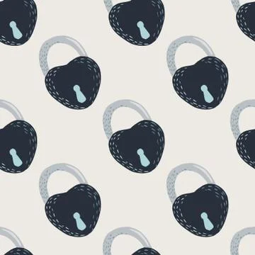 Seamless isolated pattern with navy blue colored lock shapes. Heart secret or 스톡 일러스트