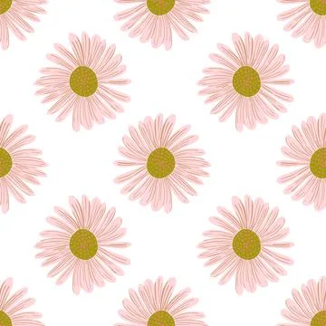 Seamless isolated pattern with pink simple style daisy flower elements. White 库存插图