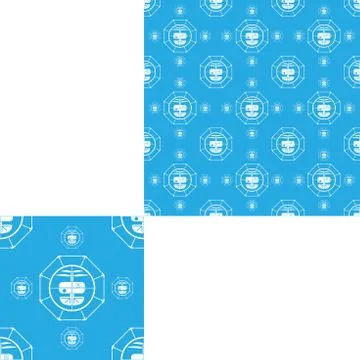 Seamless isolated pattern of quadrocopters on the light blue background. Stock Illustration