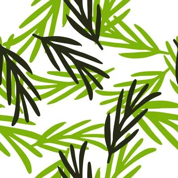 Seamless isolated pattern with simple green and black random rosemary shapes. Stock Illustration