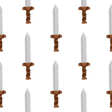 Seamless isolated pattern with sword silhouettes. Grey medieval blade ornamen Stock Illustration