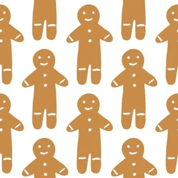 Seamless isolated pattern with tasty gingerbread man cookies silhouettes. Bro イラスト素材