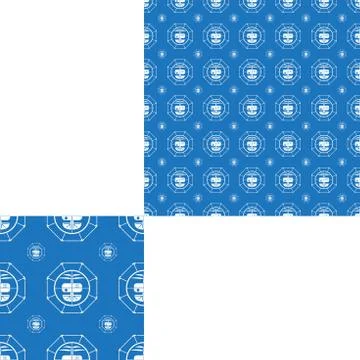 Seamless isolated pattern of white quadrocopters on the blue background wit.. Stock Illustration