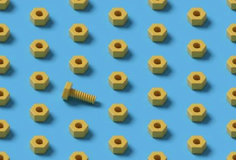 Seamless isometric background of nuts and bolts. 3D illustration. 스톡 사진