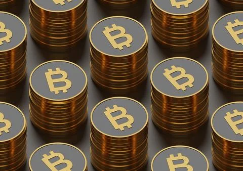 Seamless isometric Bitcoin pattern. 3D illustration. Ilustración de archivo