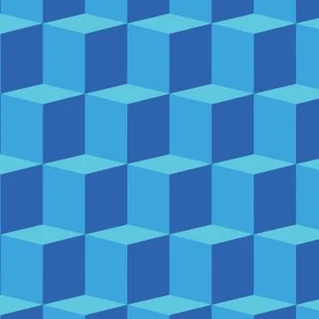 Seamless Isometric Blocks Cubes Pattern in Blue Tone Creating Depth, Deepness Stock Illustration
