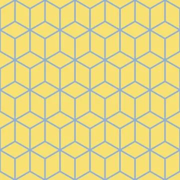 Seamless Isometric Blocks Cubes Pattern in Blue and Yellow Creating Depth Stock Illustration