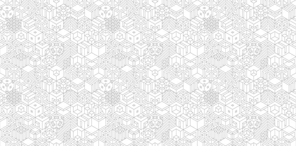 Seamless isometric geometric cube pattern with thin outline drawings. Perfect 스톡 일러스트