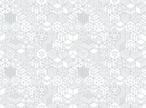 Seamless isometric geometric pattern with 3D cubes and abstract architectural Illustrazione stock