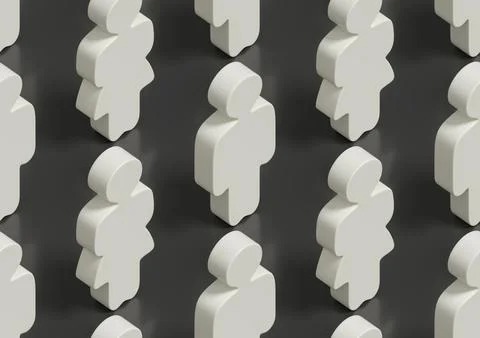 Seamless isometric pattern of human figurines. Wooden human figures. 3d ill.. Stock Illustration