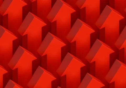 Seamless isometric pattern of red arrows pointing upwards. 3d illustration. Stock Illustration