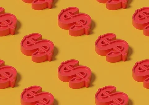 Seamless isometric pattern of red dollar signs. 3D illustration. Stock Photos