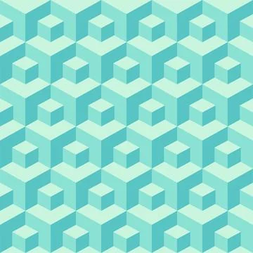 Seamless isometric pattern of small and large turquoise colored cubes. Vector Stock Illustration