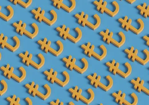 Seamless isometric pattern of the Turkish Lira symbol. 3D illustration. Stock Illustration