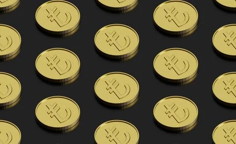 Seamless isometric pattern of the Turkish Lira coins. 3D illustration. イラスト素材