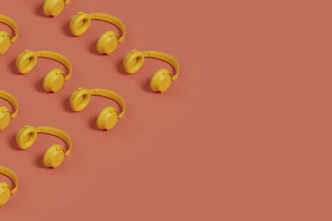 Seamless isometric pattern of yellow headphones. 3D illustration. Stock Illustration
