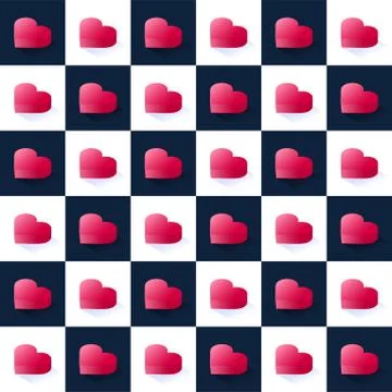 Seamless isometric stock vector pattern, geometric flat pink hearts in square Illustrazione stock