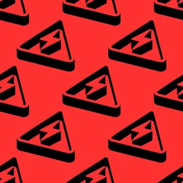 Seamless isometric vector pattern of high voltage symbols in triangular signs Stock Illustration