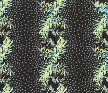 Seamless ivy pattern. Vector yellow flowers background.Floral print.Rounds. Stockillustratie