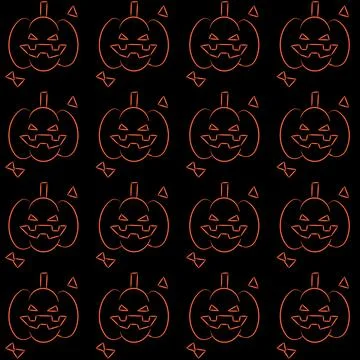 Seamless Jack O Lantern Pumpkin Halloween Pattern on Black Stock Illustration