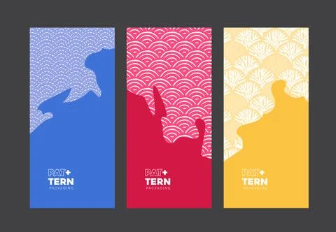 Seamless japanese patterns with bold abstract wave shapes in red blue and y.. Stock Illustration