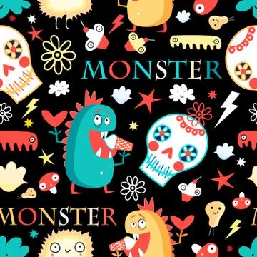 Seamless jolly pattern with monsters イラスト素材