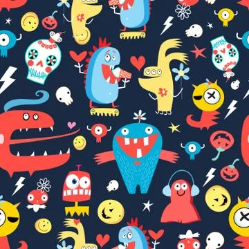Seamless jolly pattern with monsters Stock Illustration