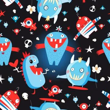 Seamless jolly pattern with monsters Illustrazione stock
