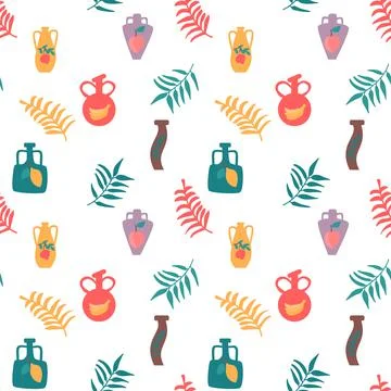 Seamless jugs pattern with fruit. Isolated vector background. Stock Illustration