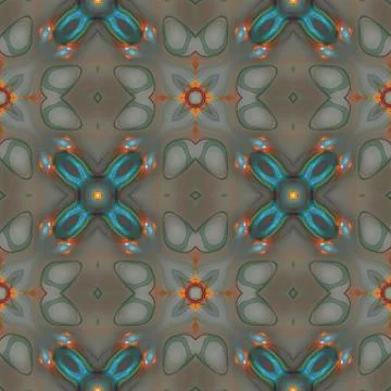 Seamless kaleidoscope texture or pattern in blue, orange and brown Stock Illustration