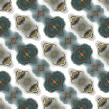 Seamless kaleidoscope texture or pattern in green, orange and white Stock Illustration