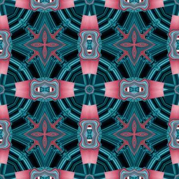 Seamless kaleidoscopic pattern in red and blue 3 Stock Illustration