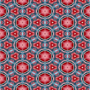 Seamless kaleidoscopic pattern in red and blue 4 Stock Photos