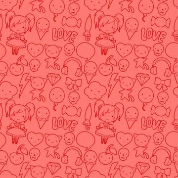 Seamless kawaii child pattern with cute doodles Stock Illustration