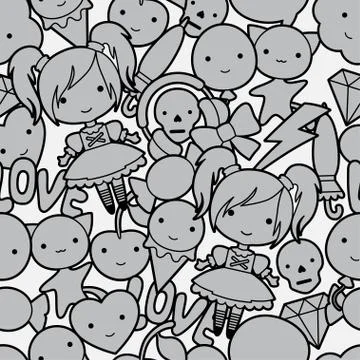 Seamless kawaii child pattern with cute doodles Stock Illustration