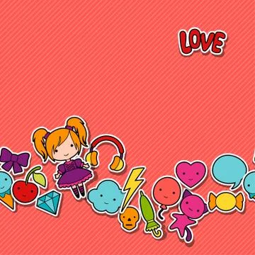 Seamless kawaii child pattern with cute doodles Stock Illustration