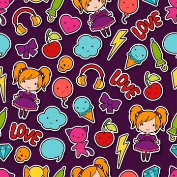 Seamless kawaii child pattern with cute doodles Stock Illustration
