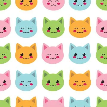 Seamless kawaii pattern cute cat faces vector illustration Stock Illustration