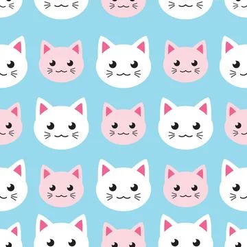 Seamless kawaii pattern with cute cats Stock Illustration