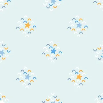 Seamless kids pattern with arch and stars. Blue background. Nursery concept.  Ilustración de archivo