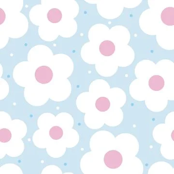 Seamless kids pattern on blue background with cute hand draw flower from circ Stock Illustration