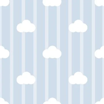 Seamless kids pattern Clouds on striped background. Lilac children backdrop. Stock Illustration