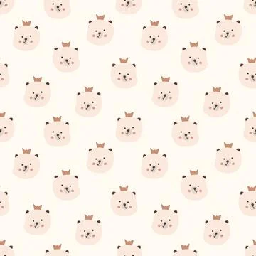 Seamless kids pattern cute adorable crowned bears, kids design Stock Illustration