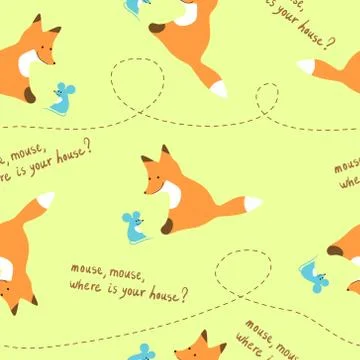 Seamless kids pattern with fox and mouse. Illustrazione stock