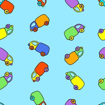 Seamless kids pattern with funny cartoon colorful cars. Vector background. Stock Illustration